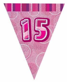 Pink Glitz 15 Party Flag Banner 9 ft