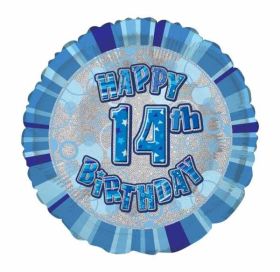 Blue Glitz Happy 14th Birthday Foil Balloon
