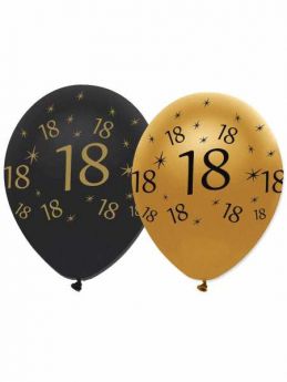 18th Gold and Black Balloons pk6