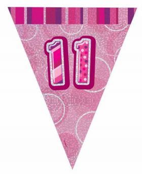 Pink Glitz 11 Party Flag Banner 9 ft