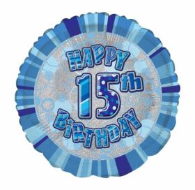 Blue Glitz Happy 15th Birthday Foil Balloon