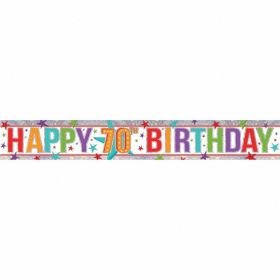 Multi Colour 70th Birthday Holographic Foil Banner 2.7m
