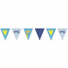 On your Christening Day Blue Foil Pennant Banner