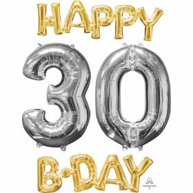 "Happy 30 B-Day" Phrase & Number Bunch Foil Balloon