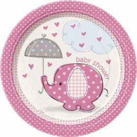 Umbrellaphants Pink 7" Baby Shower Plates 8pk