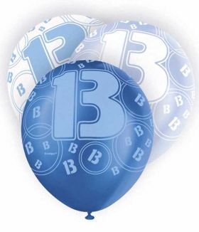 Age 13 Blue glitz balloons, 12 ins, pk6