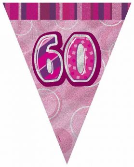Pink Glitz 60 Party Flag Banner 9 ft