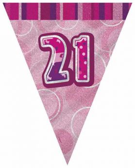 Pink Glitz 21 Party Flag Banner 9 ft