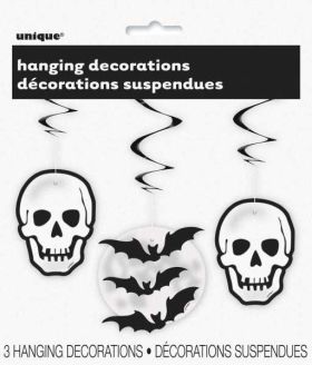 Skull & Bat Hanging Swirl Decorations pk3