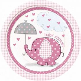 Umbrellaphants Pink 9" Baby Shower Plates 8pk