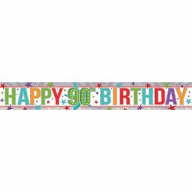 Multi Colour 90th Birthday Holographic Foil Banner 2.7m