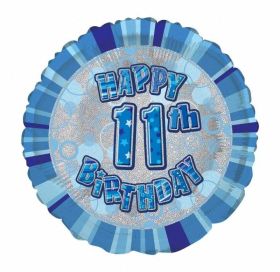 Blue Age 11 Prismatic Foil Balloon 18''