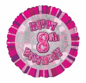 Pink Age 8 Prismatic Foil Balloon 18''