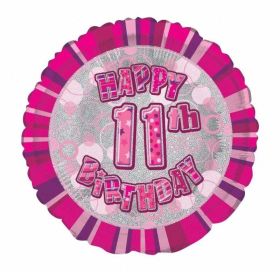 Pink Age 11 Prismatic Foil Balloon 18''