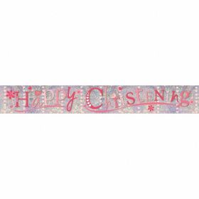 Pink Christening Holographic Foil Banner 2.7m