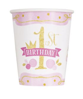 Pink and Gold 1st Birthday Party Cups pk8