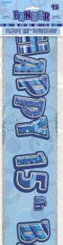 Blue Glitz Age 15 Prismatic Foil Banner 3.6m