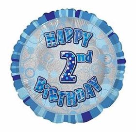 Blue Glitz Happy 2nd Birthday Prismatic Foil Balloon 18in