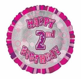 Pink Glitz Happy 2nd Birthday Prismatic Foil Balloon 18in