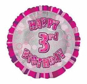 Pink Glitz Happy 3rd Birthday Prismatic Foil Balloon 18in