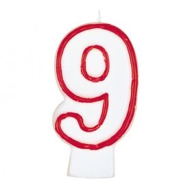 Number 9 Red & White Birthday Cake Candle