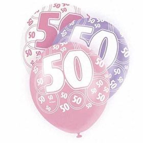 Pink Glitz 50th Balloons pk6