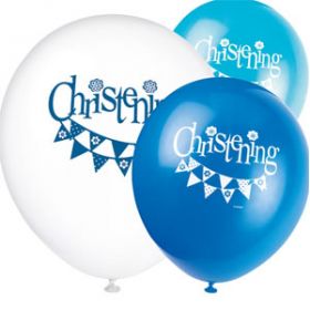 Christening Blue Bunting Party Latex Balloons Pk8