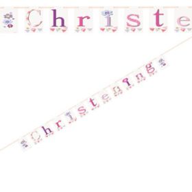 Christening Pink Bunting Party Banner