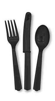 Black Plastic Cutlery pk18