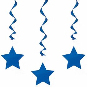 Royal Blue Swirls with Stars Hanging  Party Decorations x 3