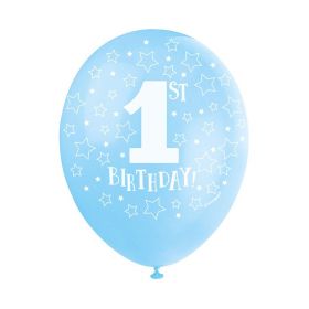 Blue 1st Birthday Latex Balloons 12", pk5
