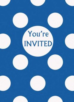 Royal Blue Polka Dot Party Invitations 8pk
