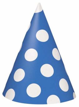 Royal Blue Polka Dot Party Hats 8pk