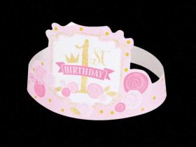 Pink & Gold 1st Birthday Party Hats pk6