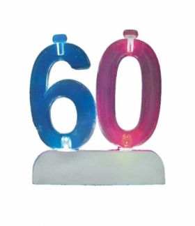 Colour Changing Flashing Candle Holder, Number 60, with 4 Candles