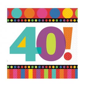 40th Birthday Dots & Stripes Party Napkins, Pack of 16