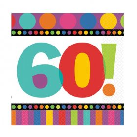 60th Birthday Dots & Stripes Party Napkins, Pack of 16