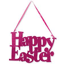 Happy Easter Glitter Sign with Ribbon Hanger 26cm