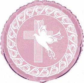 Dove Cross Christening Girl Pink Party Foil Balloon 