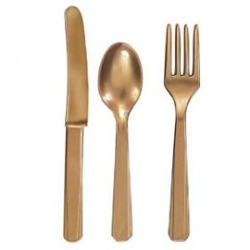 Gold Plastic Cutlery Assortment, pk24