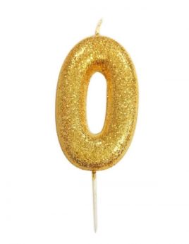 Number 0 Glitter Numeral Gold Moulded Candle 