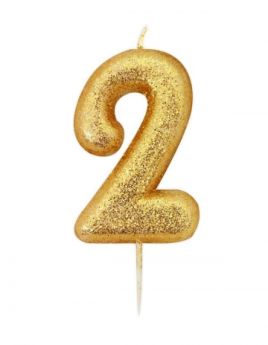 Number 2 Glitter Numeral Gold Moulded Candle 