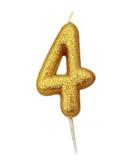 Number 4 Glitter Numeral Gold Moulded Candle 