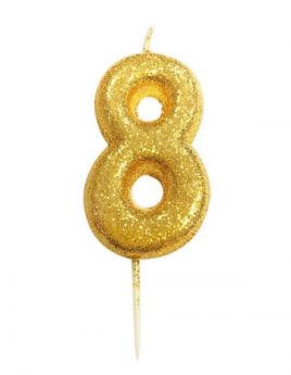 Number 8 Glitter Numeral Gold Moulded Candle 