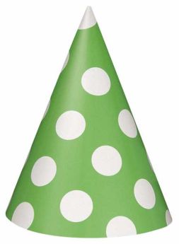 Lime Green Polka Dot Party Hats 8pk