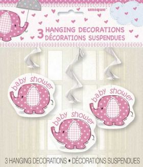 Umbrellaphants Pink Baby Shower Hanging Swirl Decoration