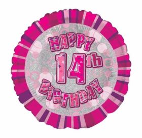 Age 14 Pink Glitz Happy Birthday Foil Balloon