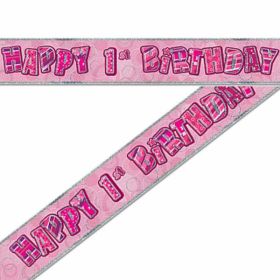 Pink Glitz 1st Birthday Prismatic Banner