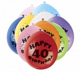40th Happy Birthday Latex Balloons 10pk