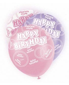 Pink Glitz Happy Birthday All Over Print Party Balloons 6pk